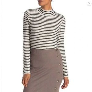 Joie Gestina White & Black Striped Long Sleeve Wool blend Sweater Top Large